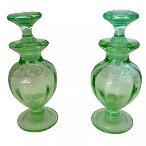 Beautiful Vintage Green Depression Glass Perfume Bottles New Martinsville?